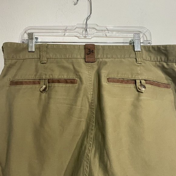 Three Forks Ranch Mens 38 X 30 Green Khaki Pants Brown Faux Suede Pocket Accent - Picture 6 of 8